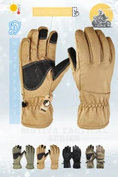 Su Geçirmez Softshell Çöl Sarısı Motosiklet Taktik  Spor Kışlık Kar Balıkçı Eldiveni - 1