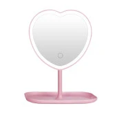 Valkyrie Kalp Şeklinde LED Işıklı Şarjlı Makyaj Aynası - 3 Farklı Işık Rengi - Dokunmatik Touch Ekran - Şarjlı ve Kontrast Ayarlı - Büyük Boy - 1