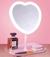 Valkyrie Kalp Şeklinde LED Işıklı Şarjlı Makyaj Aynası - 3 Farklı Işık Rengi - Dokunmatik Touch Ekran - Şarjlı ve Kontrast Ayarlı - Büyük Boy - 7