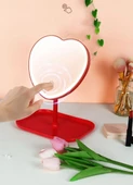Valkyrie Kalp Şeklinde LED Işıklı Şarjlı Makyaj Aynası - 3 Farklı Işık Rengi - Dokunmatik Touch Ekran - Şarjlı ve Kontrast Ayarlı - Büyük Boy Kırmızı - 4