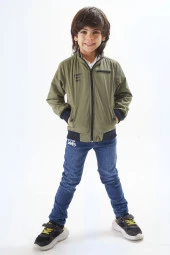 Haki Palmiye Baskılı Tişörtlü Erkek Çocuk Ceketli 3lü Takım 17581 - 3