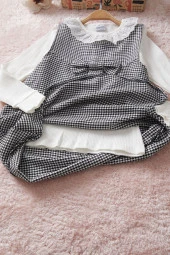 Siyah Kazayağı Desenli Fiyonklu Kız Çocuk Badili Elbise 17580 - 4