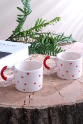 Hearts | 2 Adet Seramik Kupa Fincan Bardak Mug Seramik Double Türk Kahve Fincanı - 1