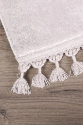 Relax Gri 60x100 + 50x60 cm 2li Köşeli Ponpon Saçaklı Banyo Halısı Paspası Seti Kaymaz Yıkanabilir - 2
