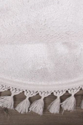 Relax Gri Yuvarlak 100x100 Cm Ponpon Saçaklı Kaymaz Tabanlı Makinede Yıkanabilir Banyo Paspası - 5