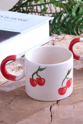 Strawberry | 2 Adet Seramik Kupa Fincan Bardak Mug Seramik Double Türk Kahve Fincanı - 2