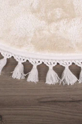 Relax Krem Yuvarlak 120x120 Cm Ponpon Saçaklı Kaymaz Tabanlı Makinede Yıkanabilir Banyo Paspası thumbnail 2