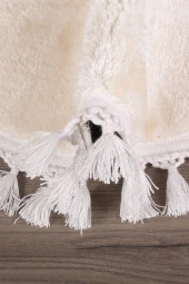 Relax Krem Yuvarlak 120x120 Cm Ponpon Saçaklı Kaymaz Tabanlı Makinede Yıkanabilir Banyo Paspası thumbnail 3