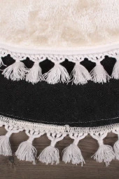 Relax Krem Yuvarlak 120x120 Cm Ponpon Saçaklı Kaymaz Tabanlı Makinede Yıkanabilir Banyo Paspası thumbnail 4