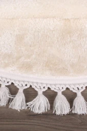 Relax Krem Yuvarlak 120x120 Cm Ponpon Saçaklı Kaymaz Tabanlı Makinede Yıkanabilir Banyo Paspası thumbnail 5