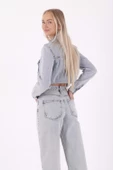 Paçaları Yırtmaç Detaylı ve Geniş Paçalı Yüksek Belli Rahat Jean Kadın Kot Pantolon BuzMavisi Denim  - 5