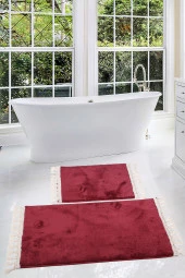 Relax Mürdüm 60x100 + 50x60 cm 2li Köşeli Ponpon Saçaklı Banyo Halısı Paspası Seti Kaymaz Tabanlı - 1
