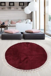 Relax Mürdüm Yuvarlak 120x120 Cm Ponpon Saçaklı Kaymaz Tabanlı Makinede Yıkanabilir Banyo Paspası - 1