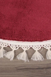 Relax Mürdüm Yuvarlak 120x120 Cm Ponpon Saçaklı Kaymaz Tabanlı Makinede Yıkanabilir Banyo Paspası - 2