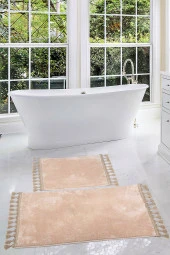 Relax Vizon 60x100 + 50x60 cm 2li Köşeli Ponpon Saçaklı Banyo Halısı Paspası Seti Kaymaz Tabanlı - 1