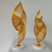 Gold 2 Li Set Helezyon Spiral Dekoratif Ürün Mermer Tabakalı Şık Görünümlü - 1