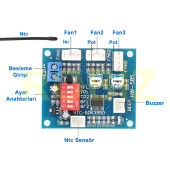 3 Kanal Dc 12V 4A Pwm Fan Hız Kontrol Hw585 Otomatik Sıcaklık Kontrol Ntc Sensör Buzzer Uyarı Pc - 4