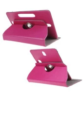 Casper Via L40 Uyumlu 10.4" Dönerli Standlı Deri Tablet Kılıfı - Pembe - 3