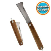 Ahşap Saplı Bıçak Çakı Aşı Bıçağı Profesyonel Çelik Tepeli Uçlu Bağ Ağaç Budama Çentikli Aşı Çakısı 190 mm - 1