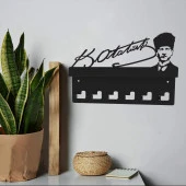 Atatürk Tasarımlı Duvar Askılı Anahtarlık ve Mektup Rafı Model-1 - Siyah - 3