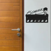 Atatürk Tasarımlı Duvar Askılı Anahtarlık ve Mektup Rafı Model-1 - Siyah - 5