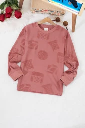 Bordo Nakış Desenli Erkek Çocuk Sweatshirt 17342 - 1