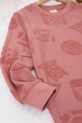 Bordo Nakış Desenli Erkek Çocuk Sweatshirt 17342 - 2