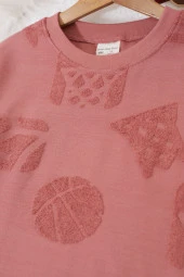 Bordo Nakış Desenli Erkek Çocuk Sweatshirt 17342 - 4