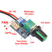 DC 12V PWM Fan Hız Kontrol Devresi Zfc4-1km Ayar Potlu Anahtarlı Pc Cpu Soğutucu 4 Telli Fan - 6