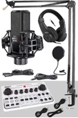 Midex MX-2020 White Power Paket-2 Stüdyo Mikrofon Şarjlı Ses Kartı Kulaklık Stand (Kayıt ve Canlı Yayın) - 1