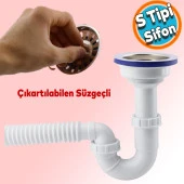 Süzgeçli Geniş Kafalı Körüklü İşyeri Yemekhane Evye Sifonu Gider Borusu S Tipi Akordiyon Plastik 15-35 cm - 1