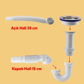 Süzgeçli Geniş Kafalı Körüklü İşyeri Yemekhane Evye Sifonu Gider Borusu S Tipi Akordiyon Plastik 15-35 cm - 2