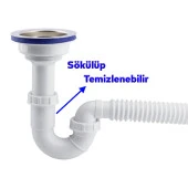 Süzgeçli Geniş Kafalı Körüklü İşyeri Yemekhane Evye Sifonu Gider Borusu S Tipi Akordiyon Plastik 15-35 cm - 5