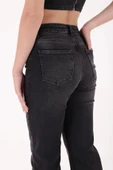 Paçaları Dikişsiz ve Geniş Paçalı Yüksek Belli Rahat/Relaxed Kadın Kot Pantolon Antrasit Denim Jean - 4
