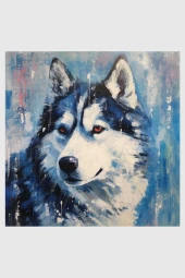 Sibirya Kurdu Portresi - Yüksek Çözünürlük Yapışkansız Tutunan Akıllı Kağıt Yağlı Boya Poster thumbnail 4