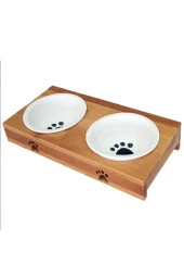 Carno Ahşap Sehpalı Ikili Seramik Mama Kabı - 1
