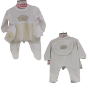 AGUCUK TÜLLÜ TAÇLI 5 PARÇA ASKIDA KIZ BEBEK TAKIM - 1