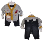 PAMPAL TRİKO PAPYONLU AYICIKLI ERKEK BEBEK TAKIM - 1