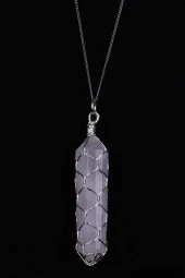 Kristal Kuvars Doğal Taş Tel Sarmalı Kolye thumbnail 1