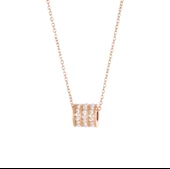 Kadın Silindir Tasarım Zirkon Taşlı Gold Renk Çelik Kolye thumbnail 2