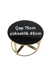 ORTA SEHPA PİZZA 4+1 GOLD KAPLAMA SİYAH TEMPERLİ CAMLI - 3