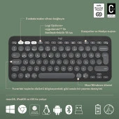 Logitech Pebble 2 Set Çoklu Cihaz Özellikli Sessiz Kablosuz Türkçe Q Klavye ve Mouse Seti Grafit thumbnail 5