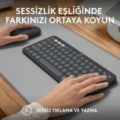 Logitech Pebble 2 Set Çoklu Cihaz Özellikli Sessiz Kablosuz Türkçe Q Klavye ve Mouse Seti Grafit thumbnail 7