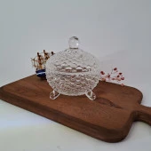 Lüx Ayaklı Cam Şekerlik Dekoratif İşlemeli Drajelik 10-10 cm Masaüstü Şekerlik - 2