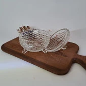 Lüx Ayaklı Cam Şekerlik Dekoratif İşlemeli Drajelik 10-10 cm Masaüstü Şekerlik - 3