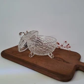 Lüx Ayaklı Cam Şekerlik Dekoratif İşlemeli Drajelik 10-10 cm Masaüstü Şekerlik - 4