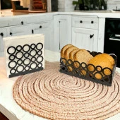 Siyah Renk 2li Set Ekmek Sepeti ve Peçetelik - 6