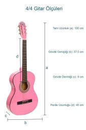 Midex Cg-270Pk Pembe Renk Klasik Gitar 4/4 Yetişkin Boy Sap Ayarlı Full Set - 3