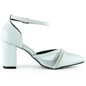 Erkan Saçmacı Molly Gümüş Saten Taşlı Fileli Kalın Topuklu Ayakkabı - 2