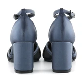 Erkan Saçmacı Molly Lacivert Saten Taşlı Fileli Kalın Topuklu Ayakkabı thumbnail 3